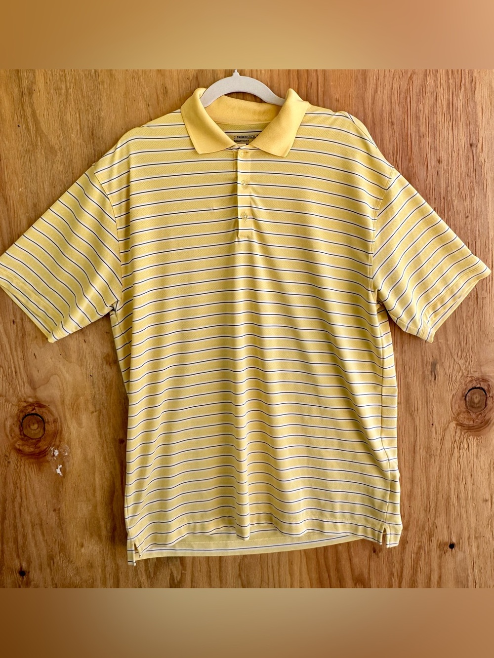Nike Yellow Polo with Thin White & Navy Stripes